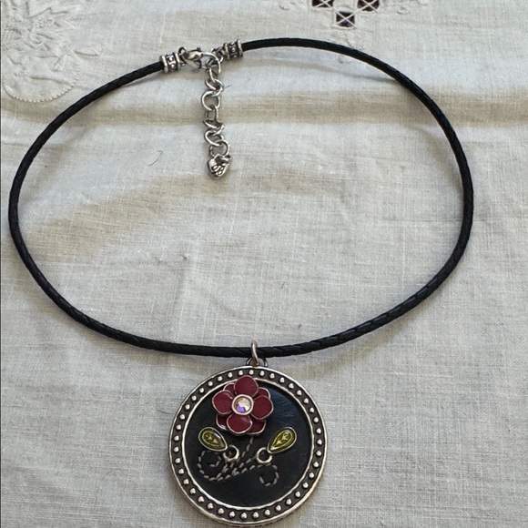 Brighton Opening Night At The Opera Black Leather Cord Red Flower Necklace. - Picture 5 of 10